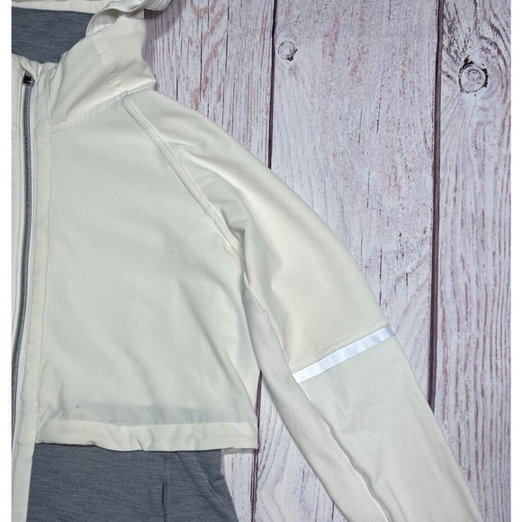 Athleta Jacket Women M White Gray Heather Full Zip Hiking Gorpcore Outdoor Basic - Picture 3 of 12